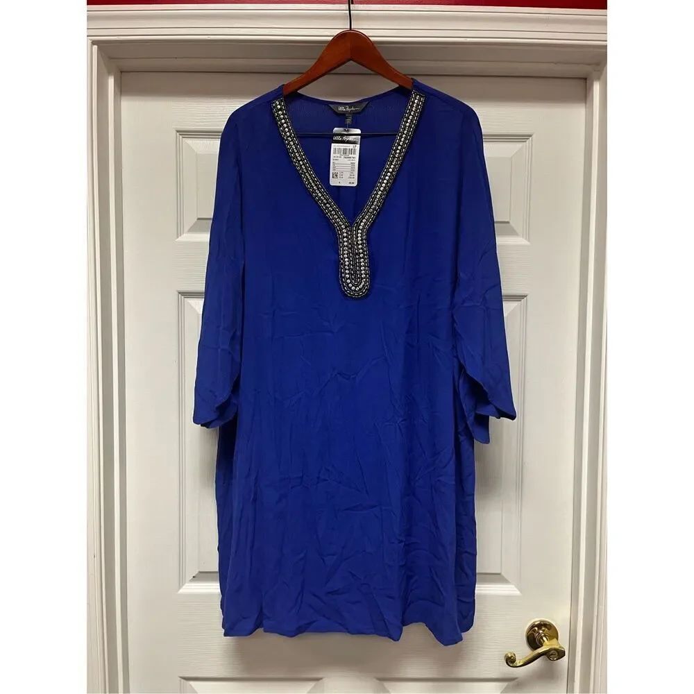 Ulla Popken Royal Blue Pewter Trimmed Tunic sz 20/22 NWT